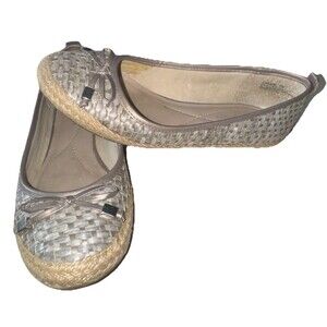 Andrew Geller Giani 6M Arctic Blue Metallic woven Espadrille ballet flats